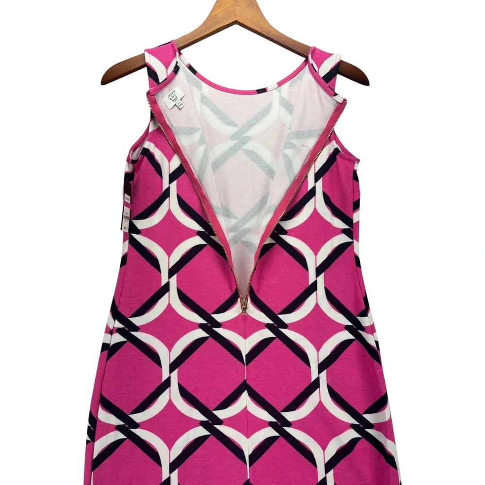 NWT Crown & Ivy Beach Dress PP Pink Geometric Sleeveless Shift Stretch Petite